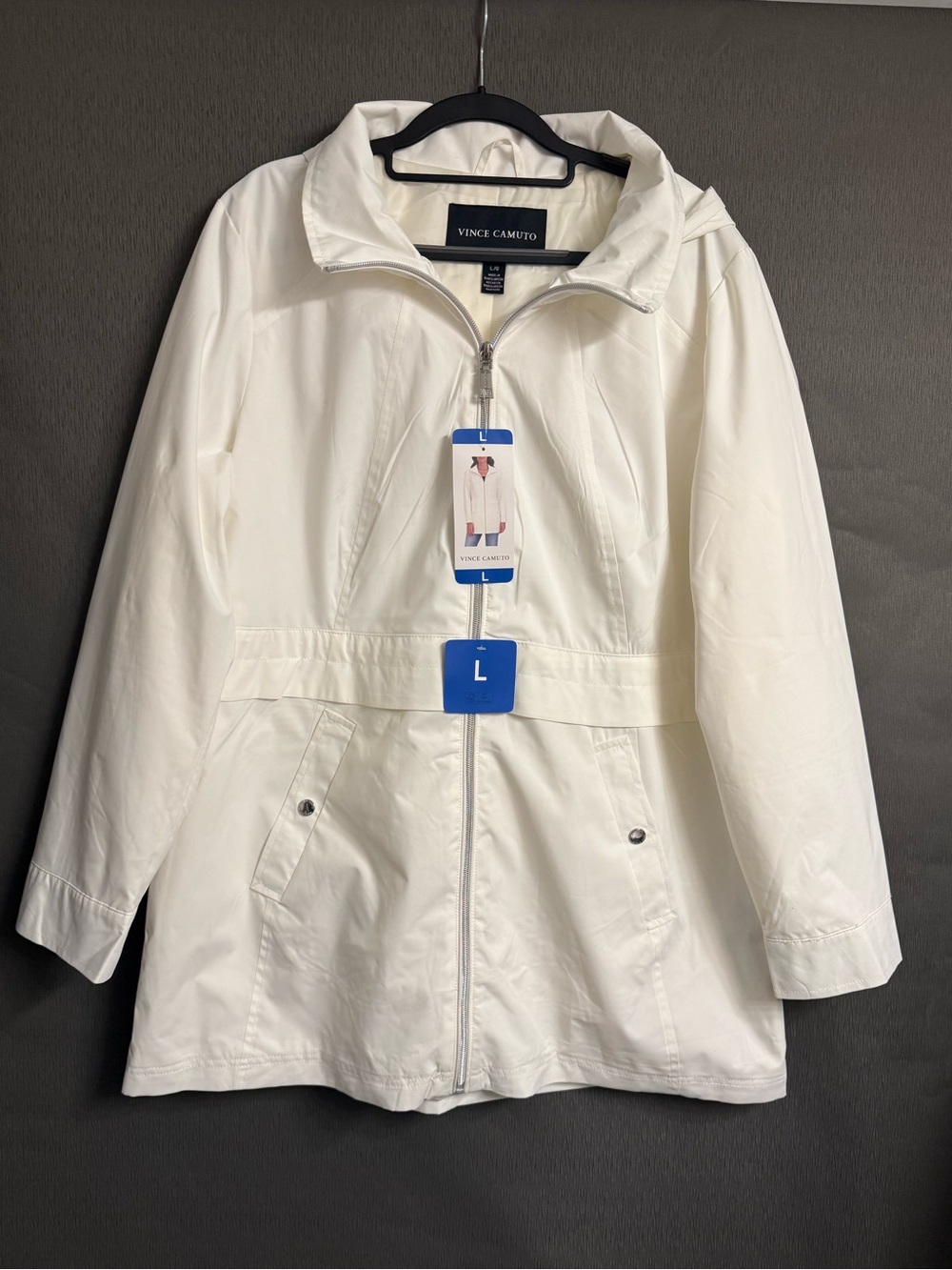Vince Camuto White Full Zip Hooded Windbreaker Jacket Size Large NWT